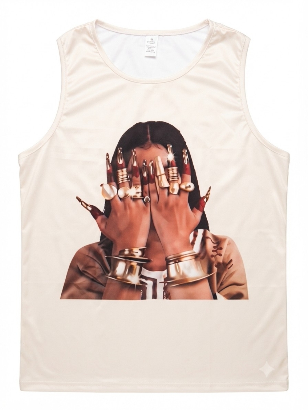 Graphic Sleeveless Tank with Gold Jewelry Print - Cream